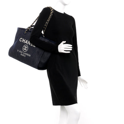 Chanel Canvas Large Deauville Tote Dark Blue 2 of 10