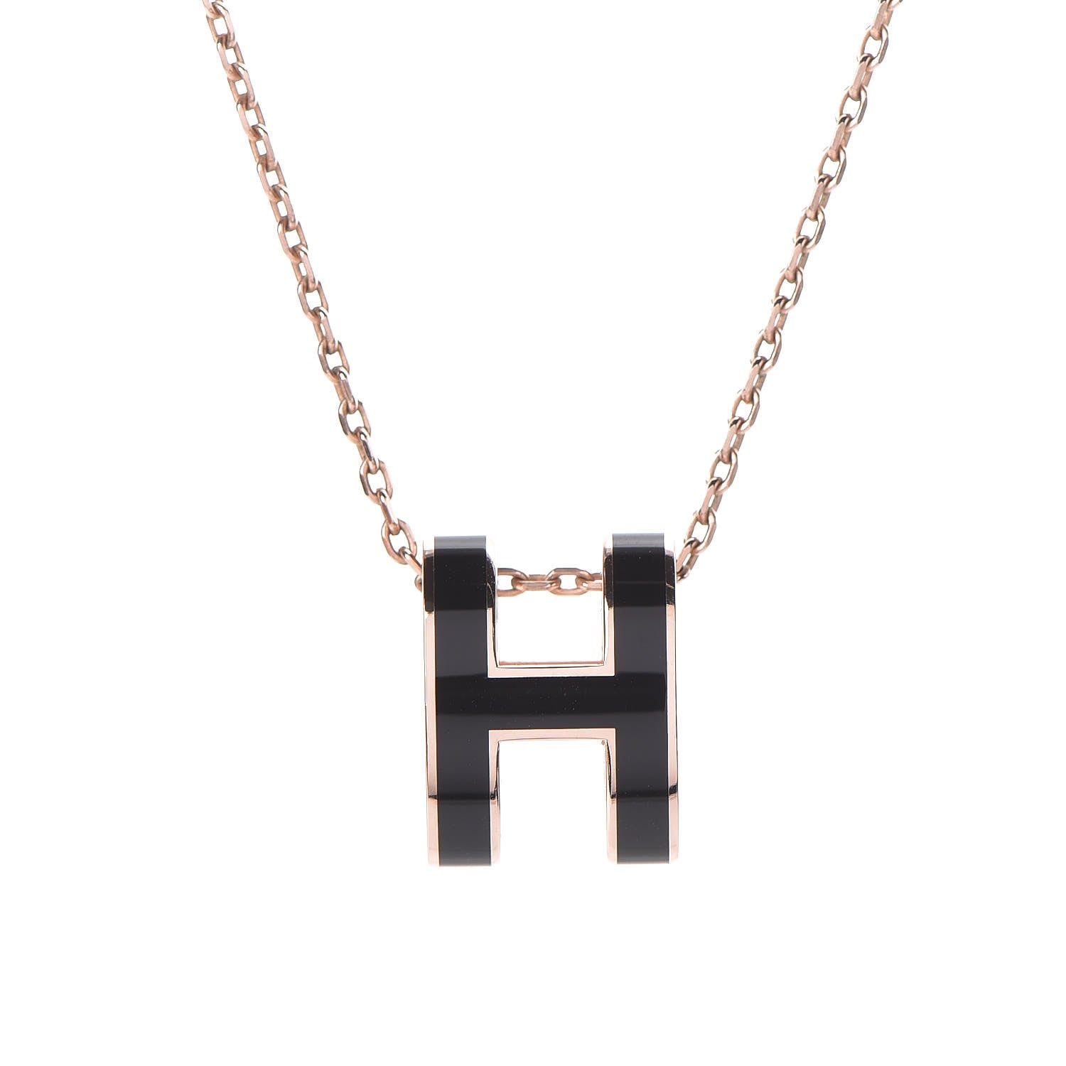 Hermes Lacquered Rose Gold Pop H Pendant Necklace Black 4 of 7