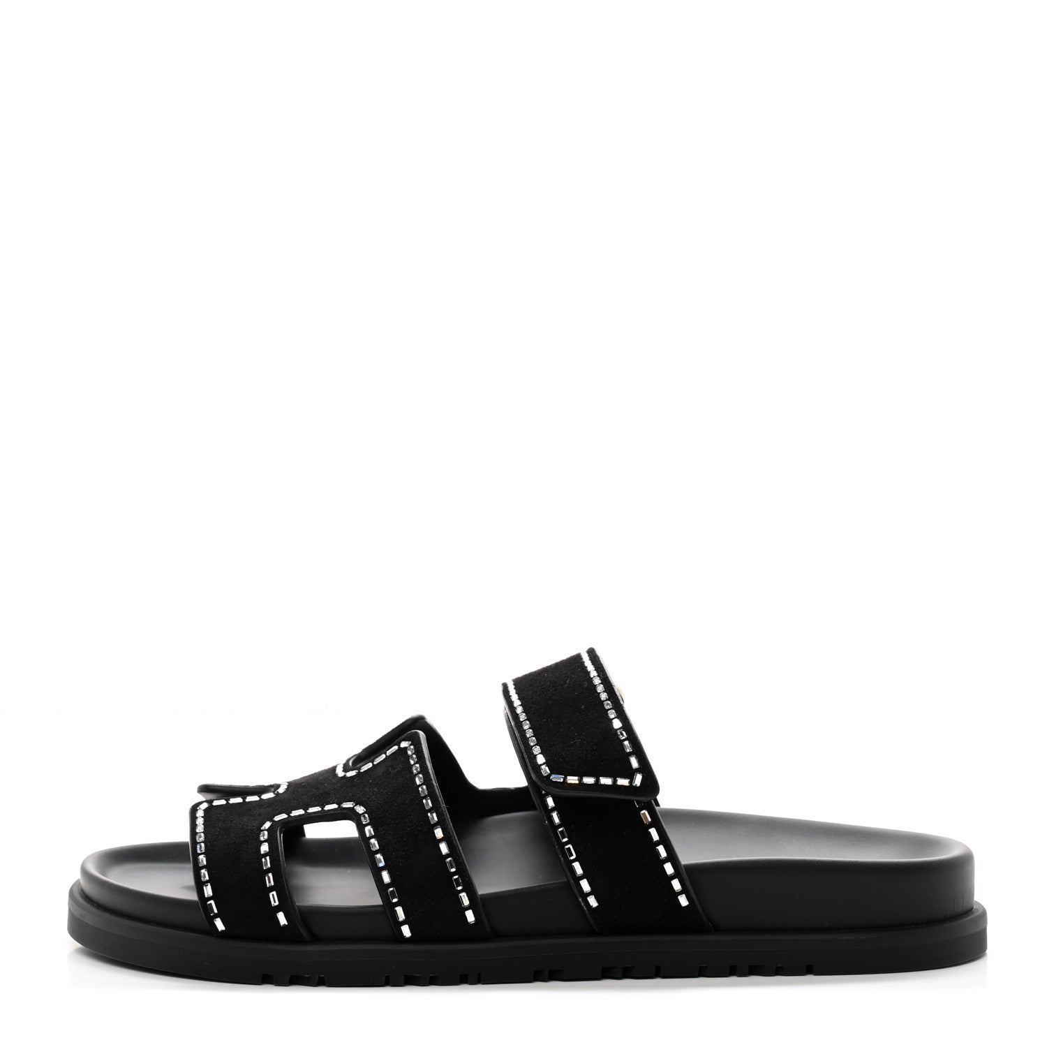 Hermes Suede Crystal Womens Chypre Sandals 38 Black 1280862