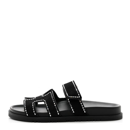Hermes Suede Crystal Womens Chypre Sandals 38 Black 1 of 14