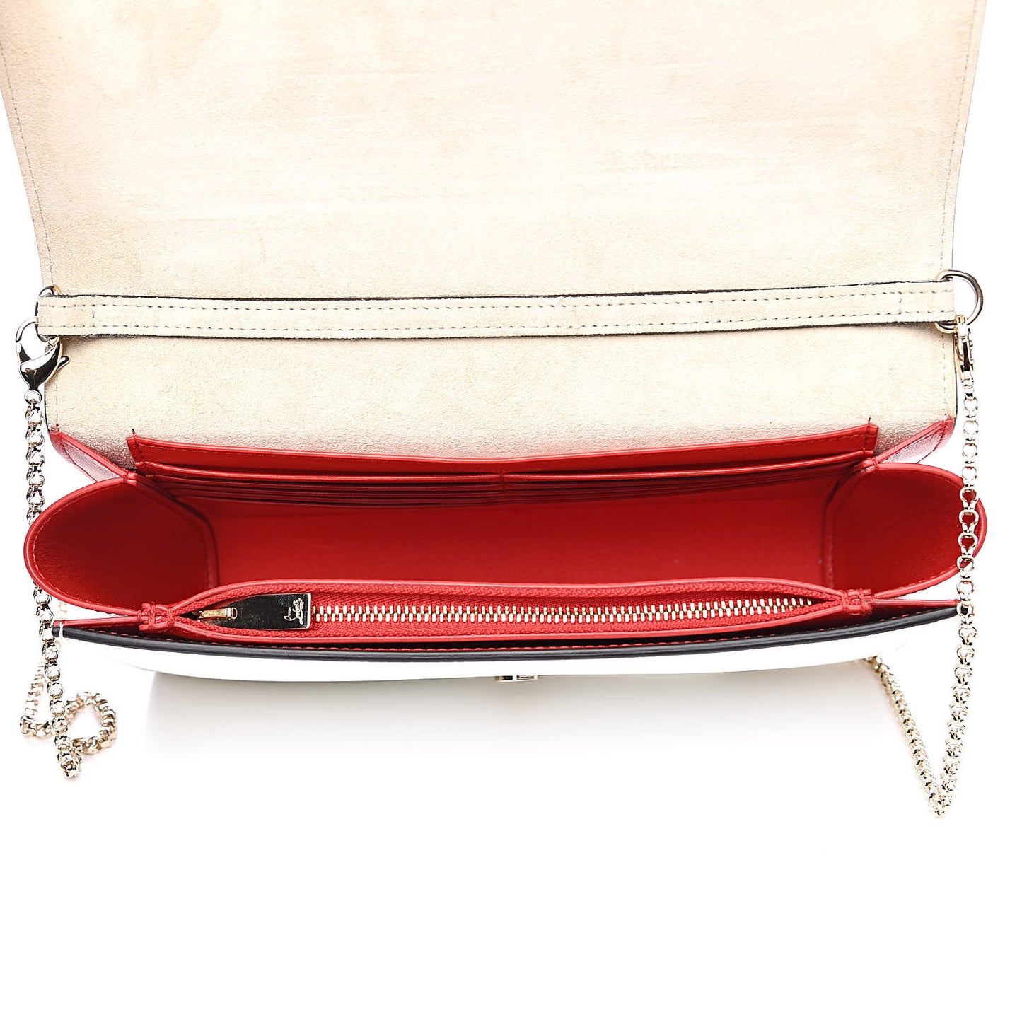 Grained Calfskin Spikes Loubinthesky Paloma Wallet On Chain White