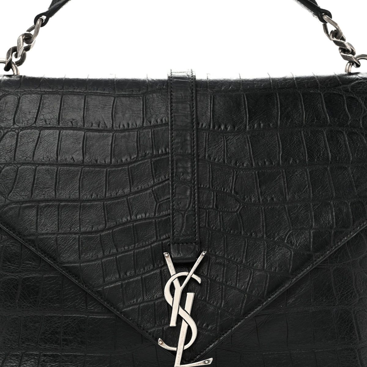 Calfskin Crocodile Embossed Monogram Large College Satchel Black