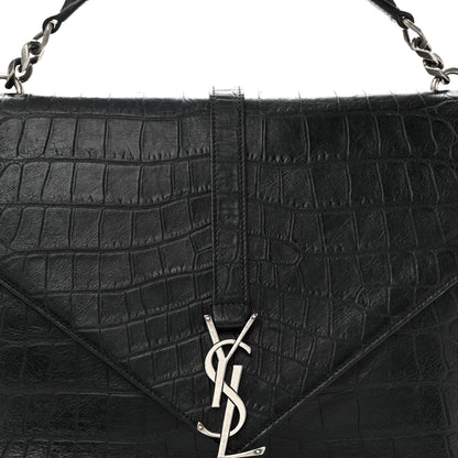 Saint Laurent Calfskin Crocodile Embossed Monogram Large College Satchel Black 8 of 14
