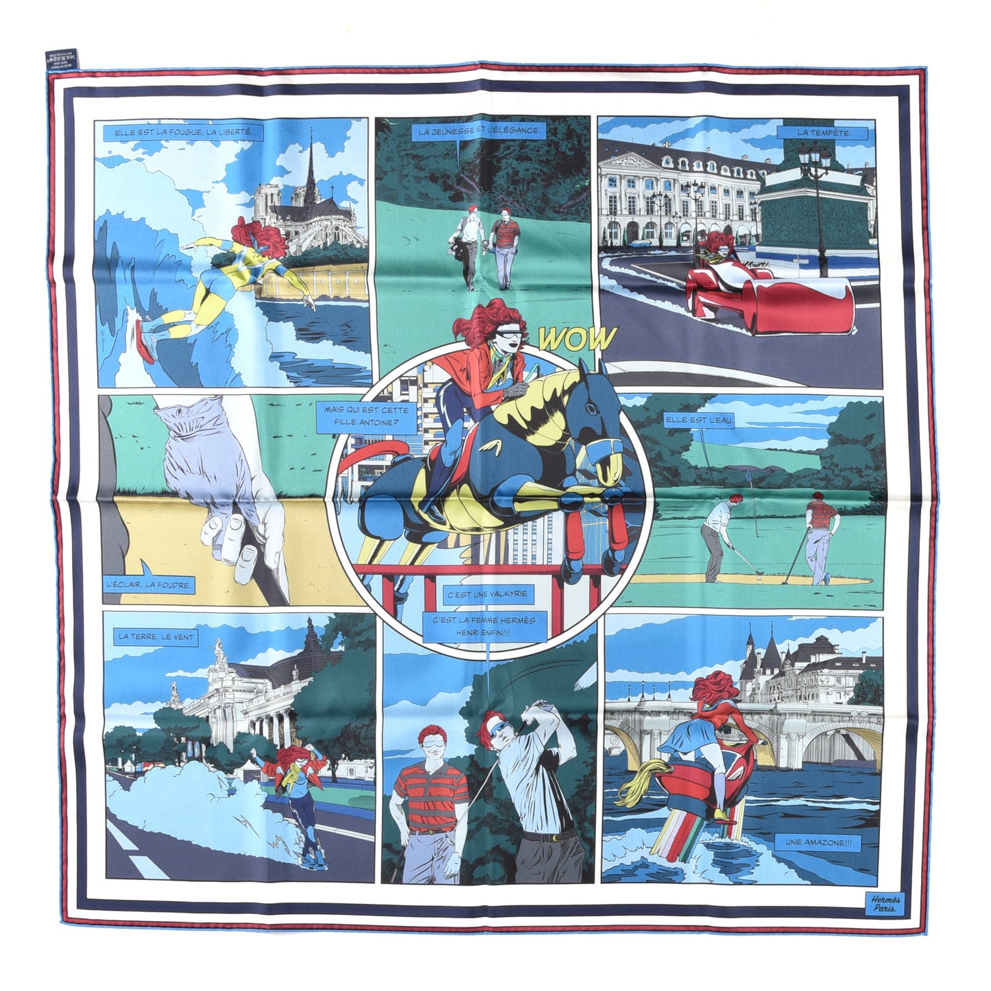 Silk Carre Wow Double Face Scarf 90 Bleu Vert Bleu Dur