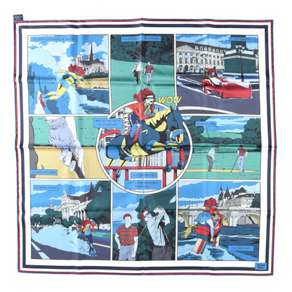 Hermes Silk Carre Wow Double Face Scarf 90 Bleu Vert Bleu Dur 1 of 3