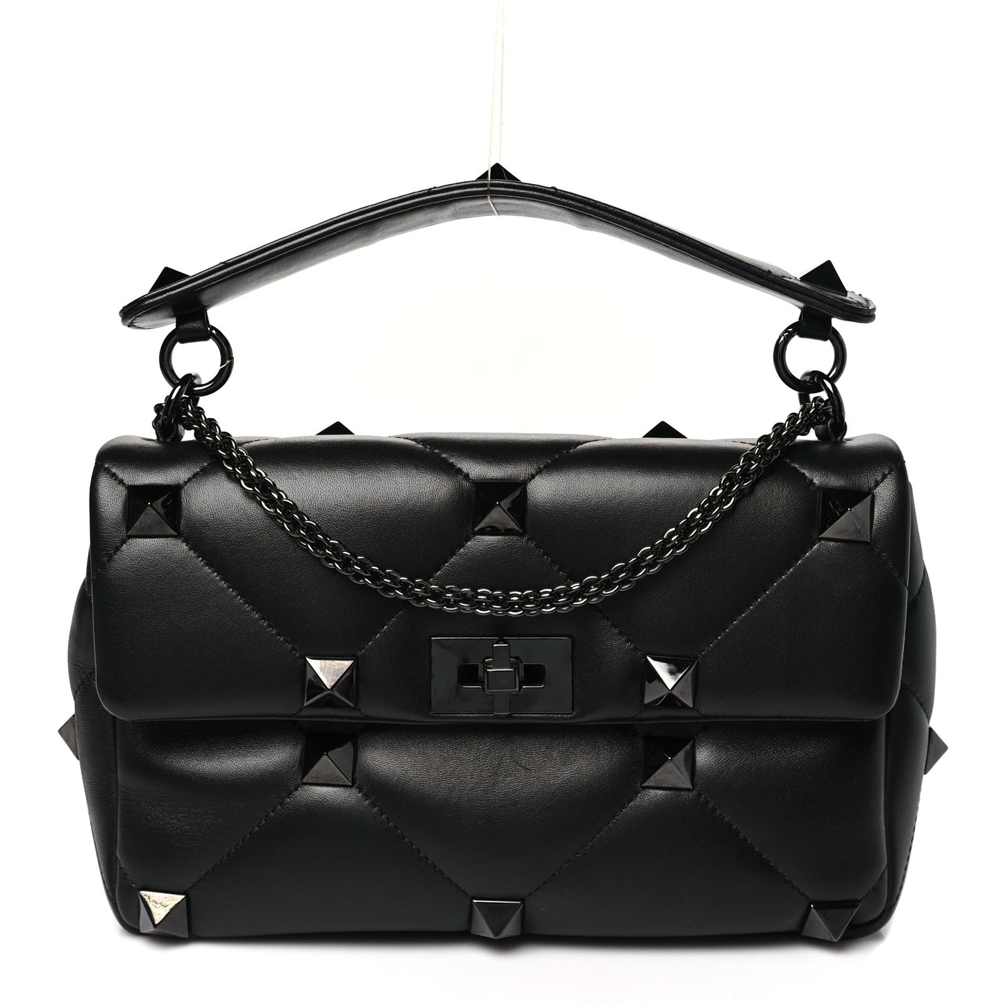 Nappa Monochrome Large Roman Stud Shoulder Bag  Black