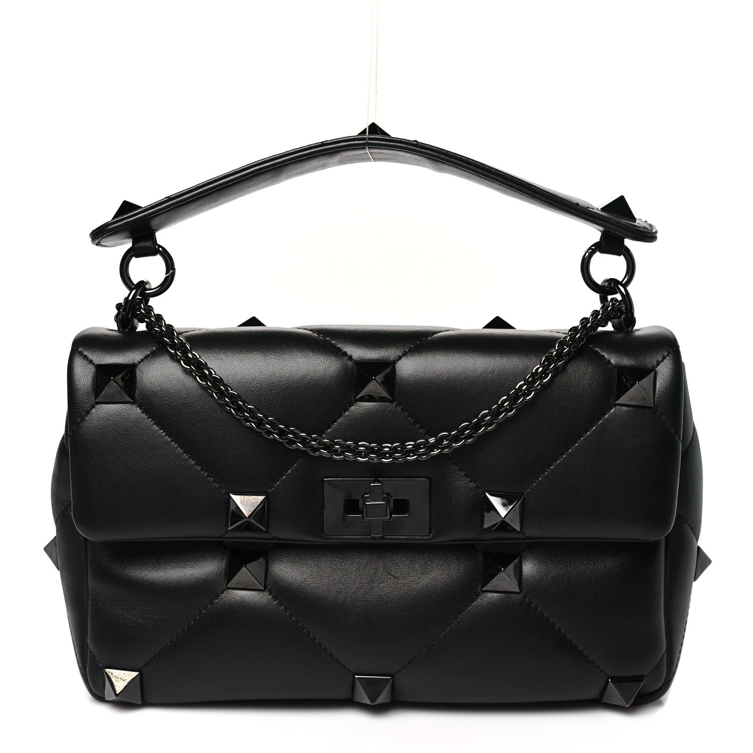 Valentino Garavani Nappa Monochrome Large Roman Stud Shoulder Bag  Black 1 of 8