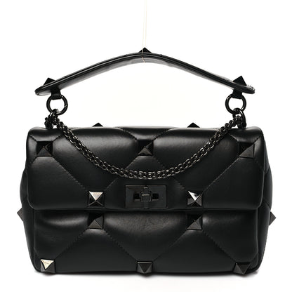 Valentino Garavani Nappa Monochrome Large Roman Stud Shoulder Bag  Black 1 of 8