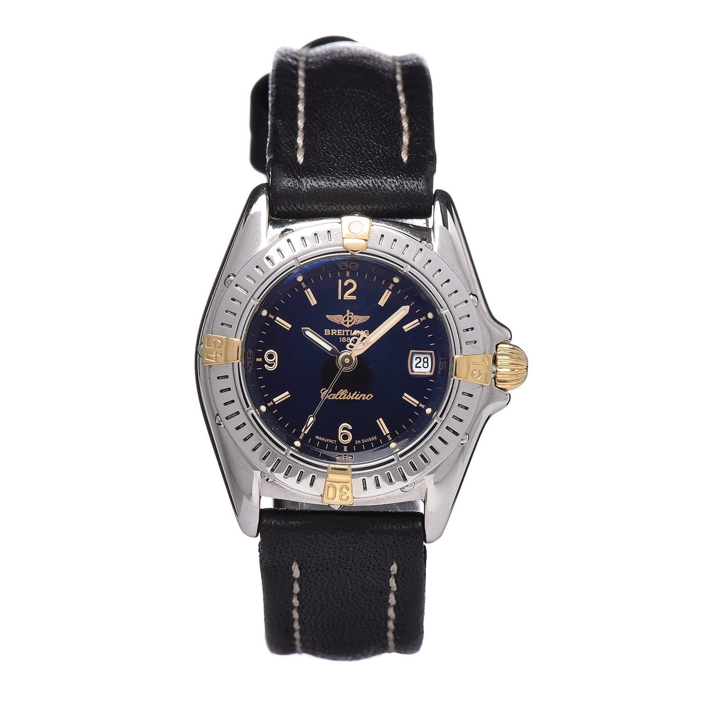 Stainless Steel 18K Yellow Gold Calfskin 28mm Callistino Quartz Watch Black B52045.1