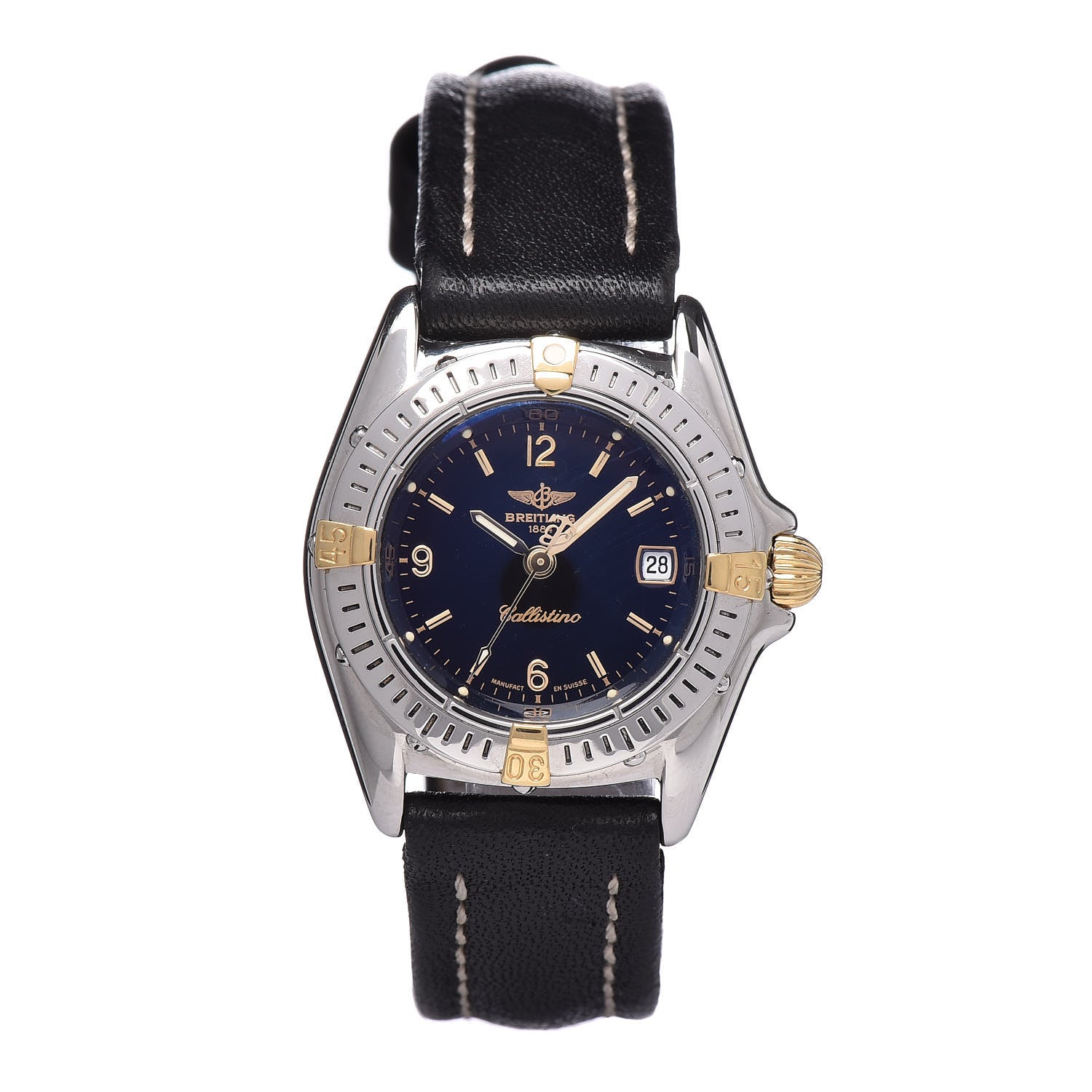 Breitling Stainless Steel 18K Yellow Gold Calfskin 28mm Callistino Quartz Watch Black B52045.1 1 of 11