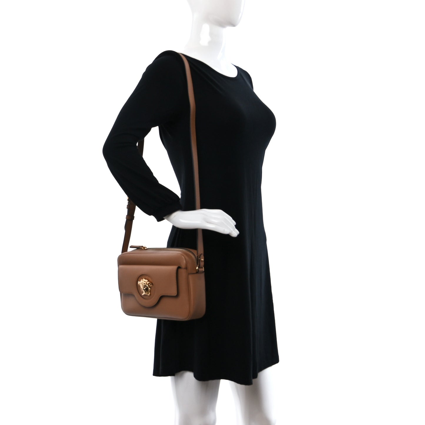 Grained Calfskin Medusa Camera Bag Brown