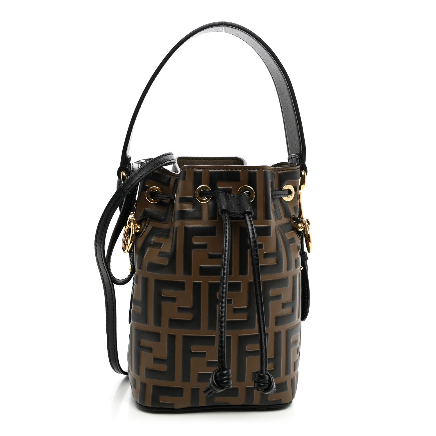 Fendi Vitello Liberty F is Fendi Bi-Color FF 1974 Embossed Mini Mon Tresor Bucket Bag Maya Black 1 of 9