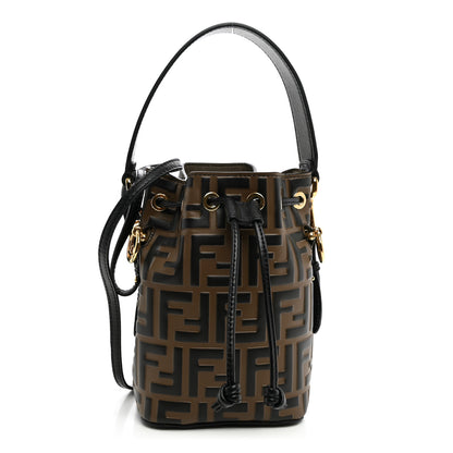 Fendi Vitello Liberty F is Fendi Bi-Color FF 1974 Embossed Mini Mon Tresor Bucket Bag Maya Black 1 of 9