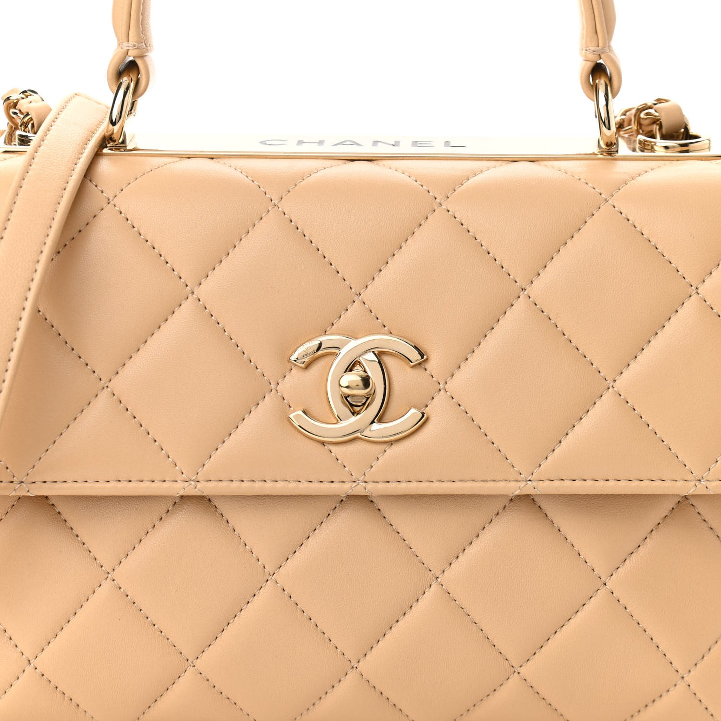 Lambskin Quilted Small Trendy CC Dual Handle Flap Bag Beige