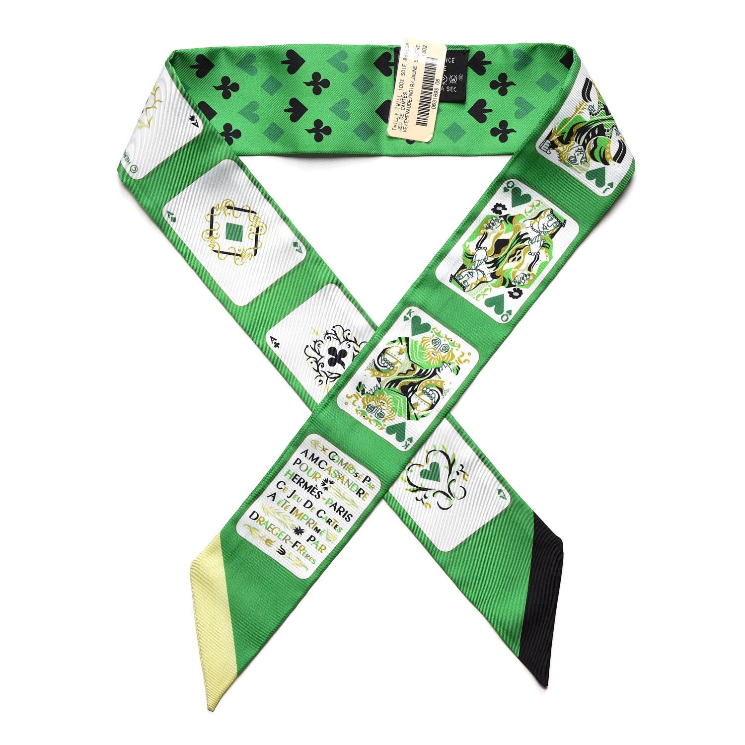 Hermes Silk Jeu de Cartes Twilly Vert Emeraude Black Jaune Soufre 1 of 4