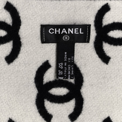 Chanel Wool Cashmere CC Scarf Black White 4 of 4