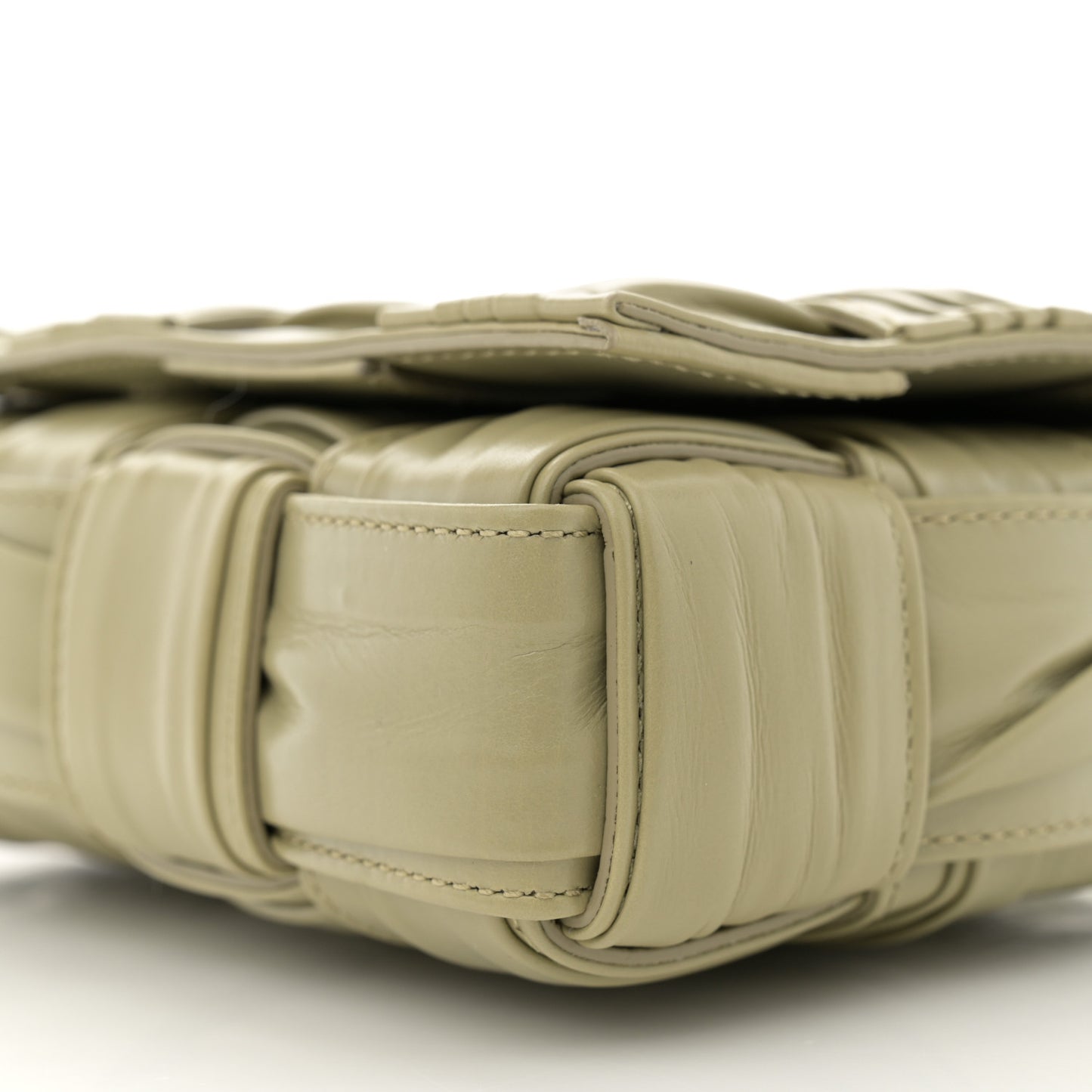 Calfskin Intreccio Plisse Small Cassette Crossbody Bag Travertine