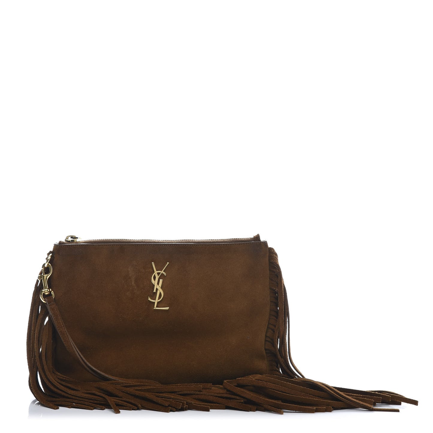 Suede Calfskin Small Fringe Clutch Brown