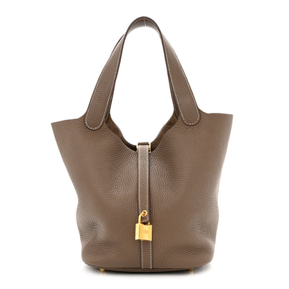 Hermes Taurillon Clemence Picotin Lock 22 MM Etoupe 1 of 10