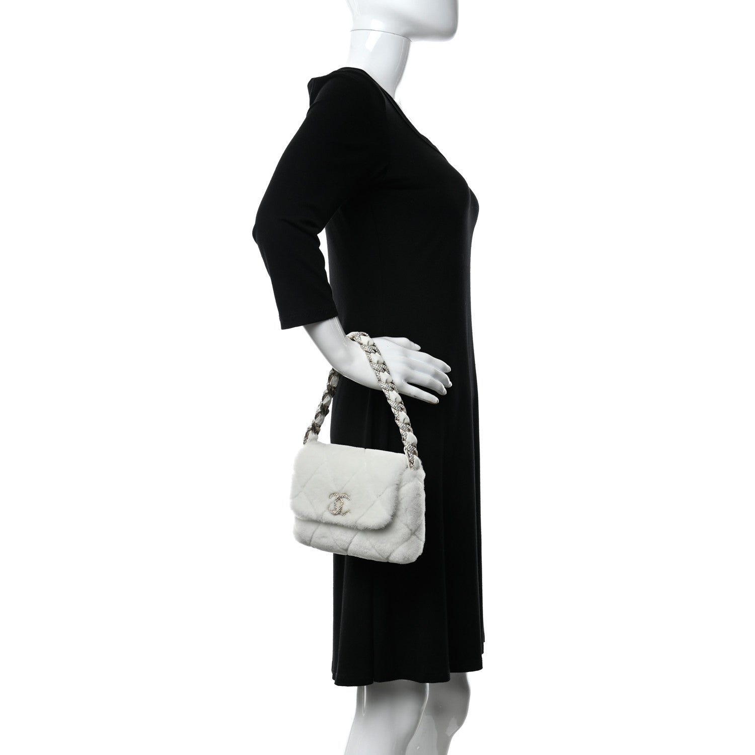 Chanel Shearling Lambskin Crystal Strass Flap White 2 of 11
