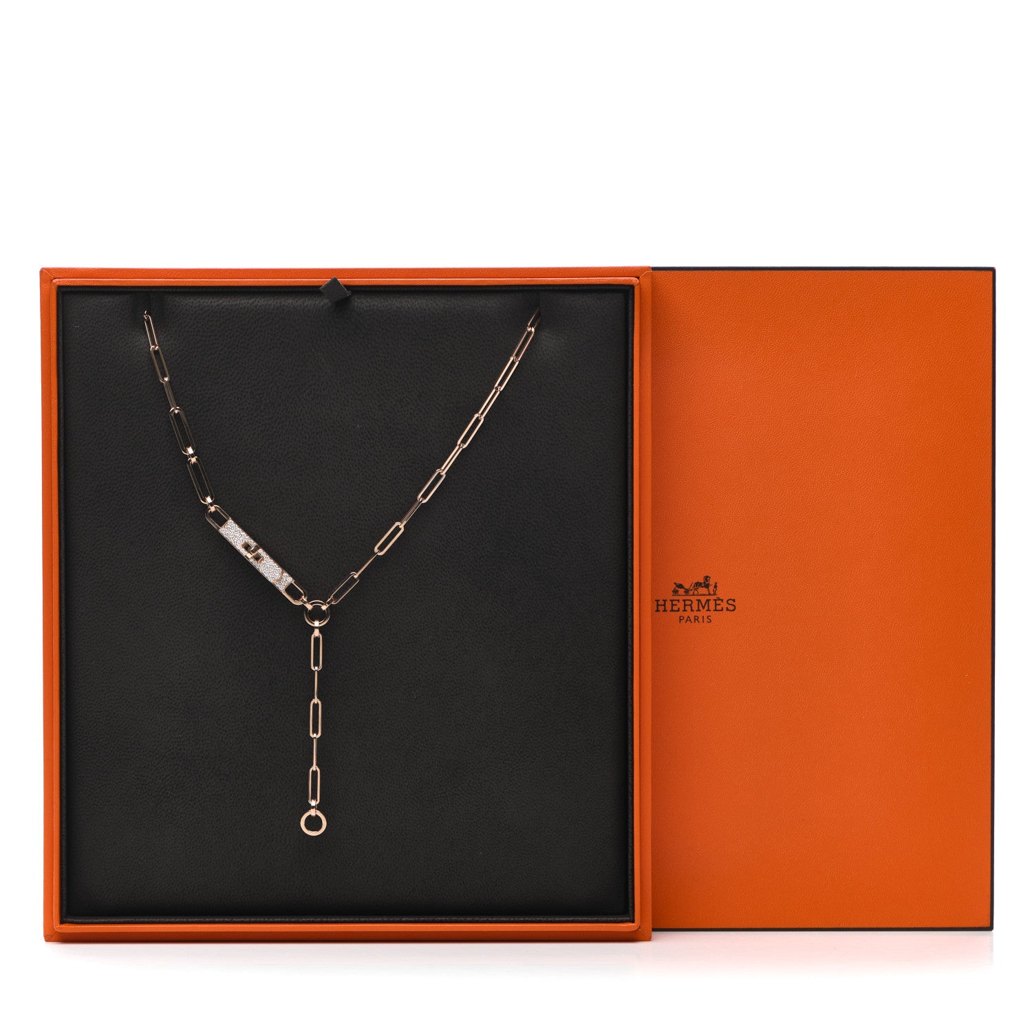 Hermes 18K Rose Gold Diamond Pave PM Kelly Chaine Lariat Necklace SH 5 of 5