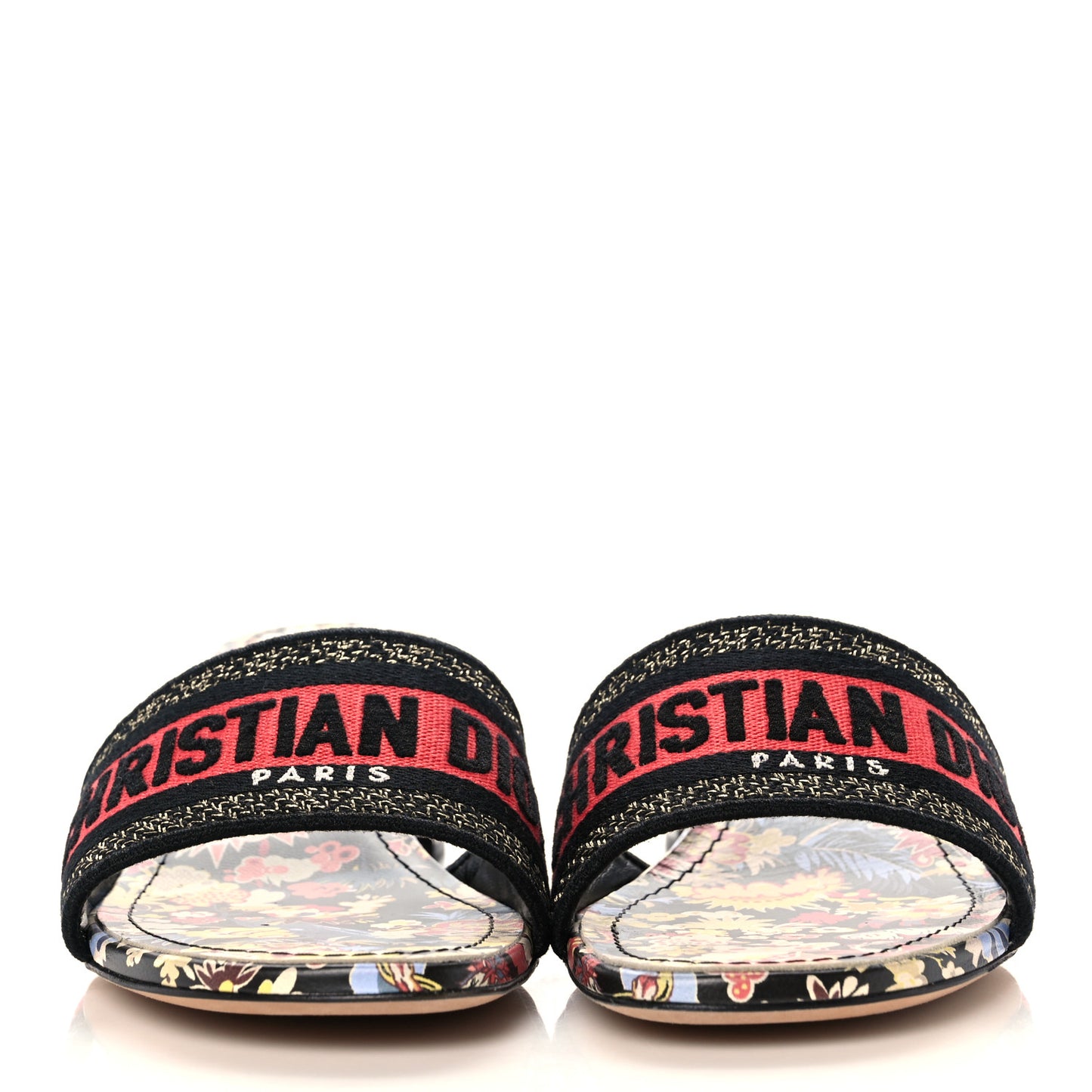 Canvas Toile de Jouy Pop Embroidered Dway 40mm Slide Sandals 39 Black Multicolor