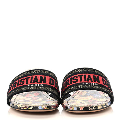 Christian Dior Canvas Toile de Jouy Pop Embroidered Dway 40mm Slide Sandals 39 Black Multicolor 2 of 9