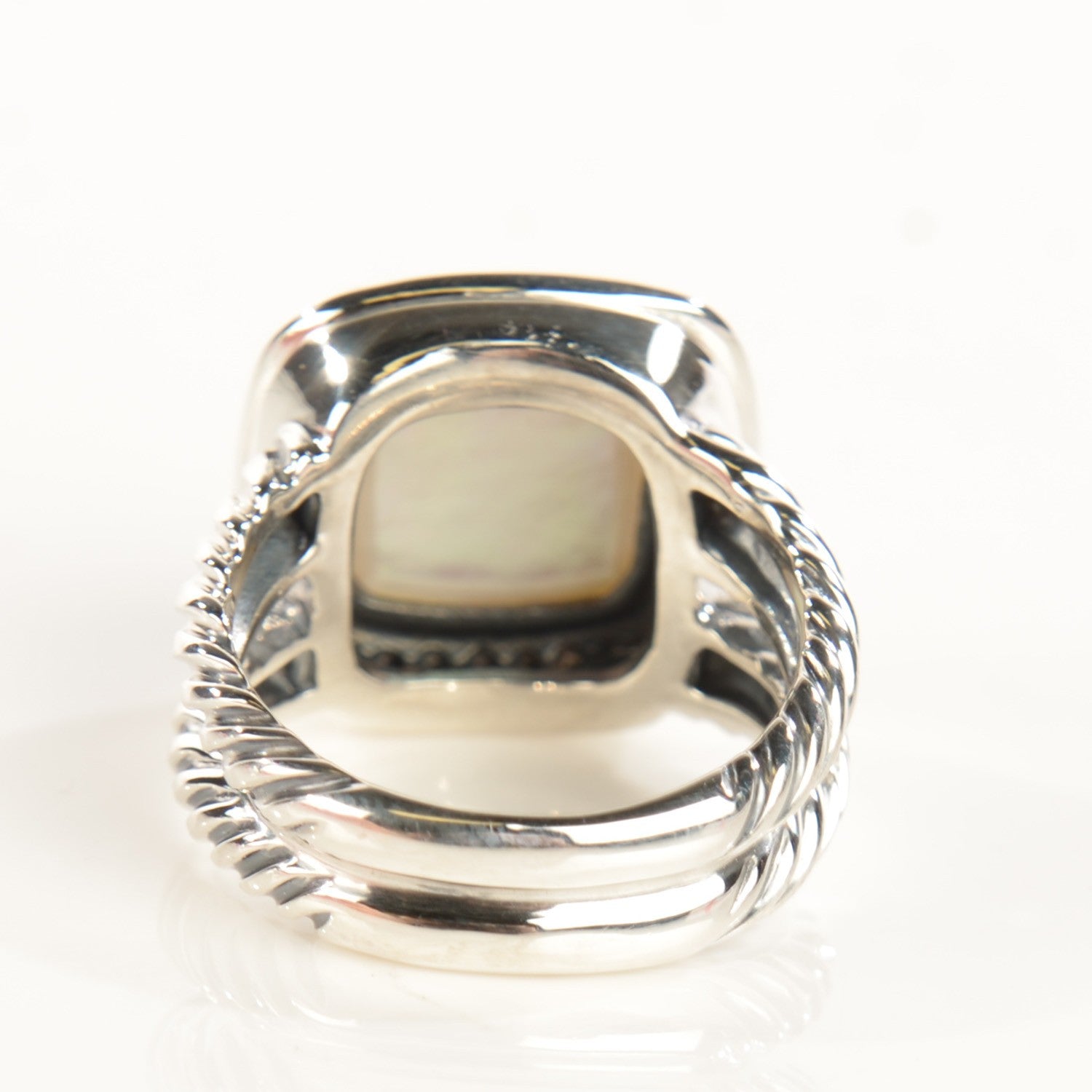 David Yurman Sterling Silver Diamond Mother of Pearl 11mm Albion Ring 52 6 3 of 5