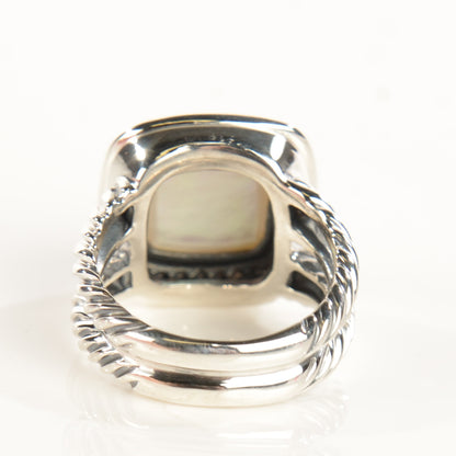 David Yurman Sterling Silver Diamond Mother of Pearl 11mm Albion Ring 52 6 3 of 5
