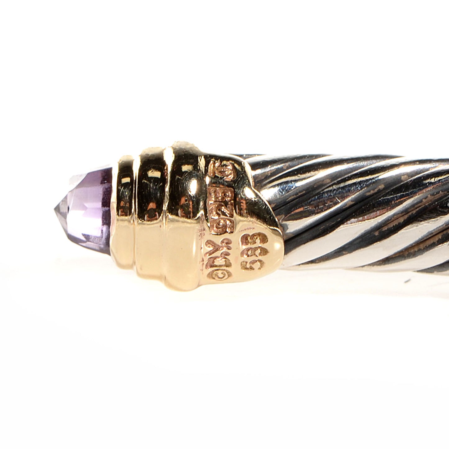 Sterling Silver 14K Yellow Gold Amethyst 5mm Cable Classics Petite Color Bracelet