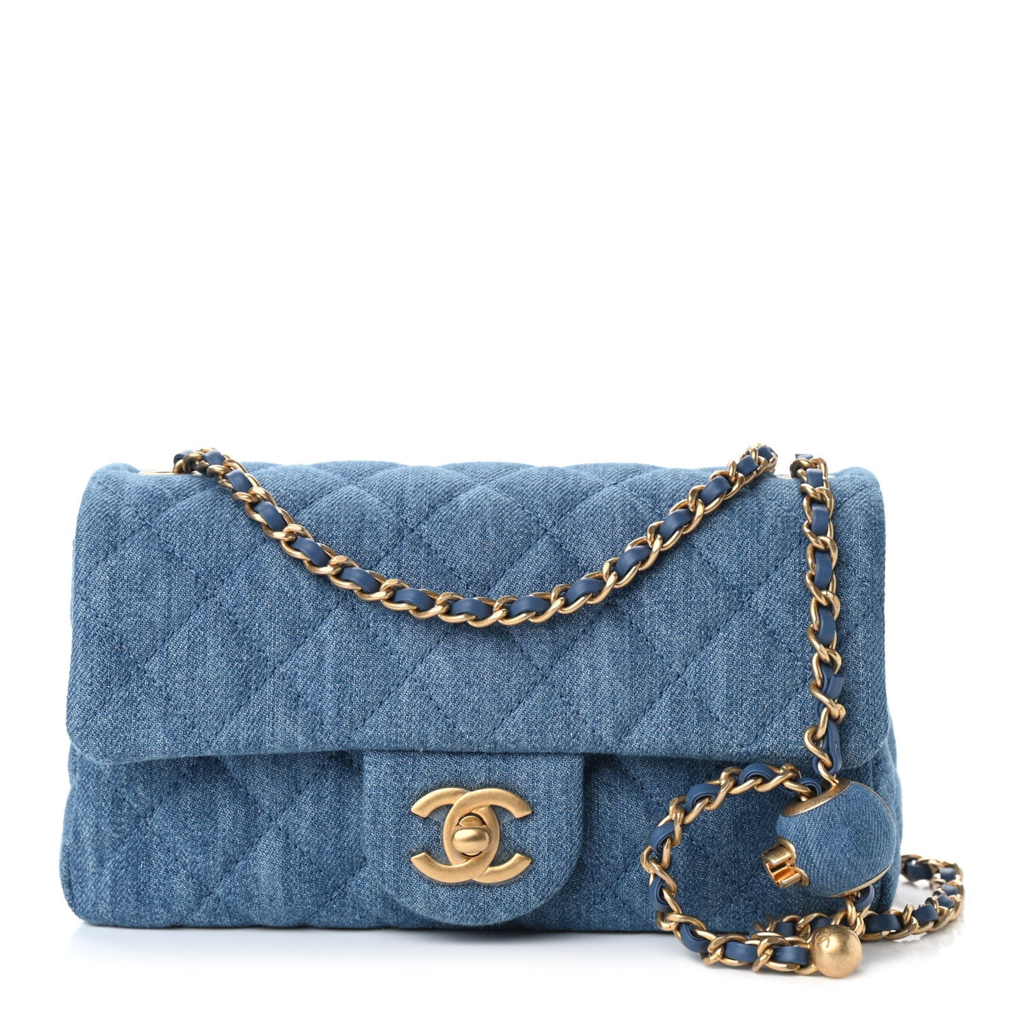Denim Quilted Mini Pearl Crush Rectangular Flap Blue