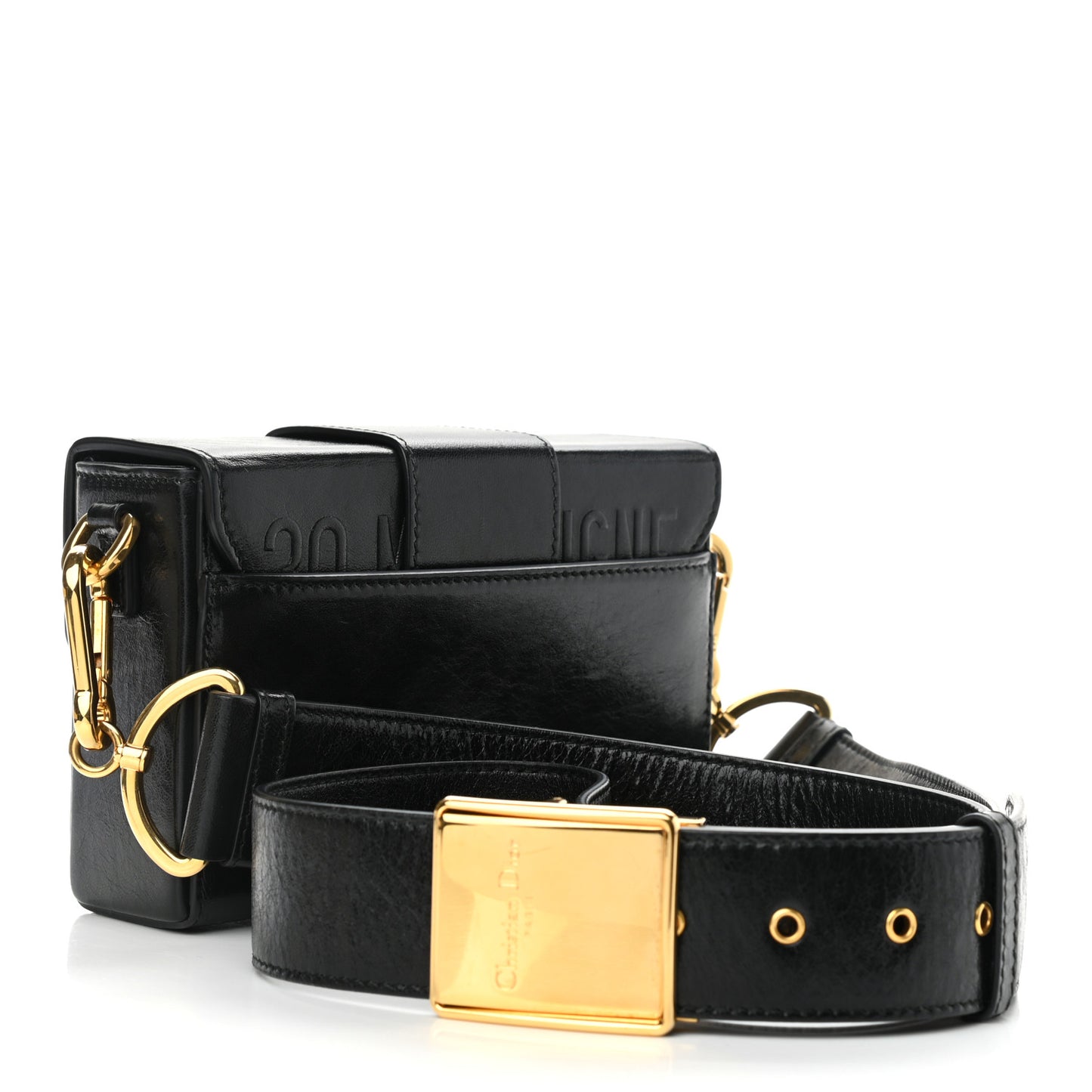 Crackled Lambskin 30 Montaigne Box Bag Black