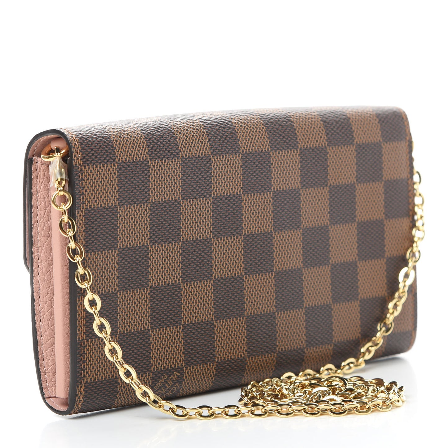 Damier Ebene Croisette Chain Wallet Rose Ballerine