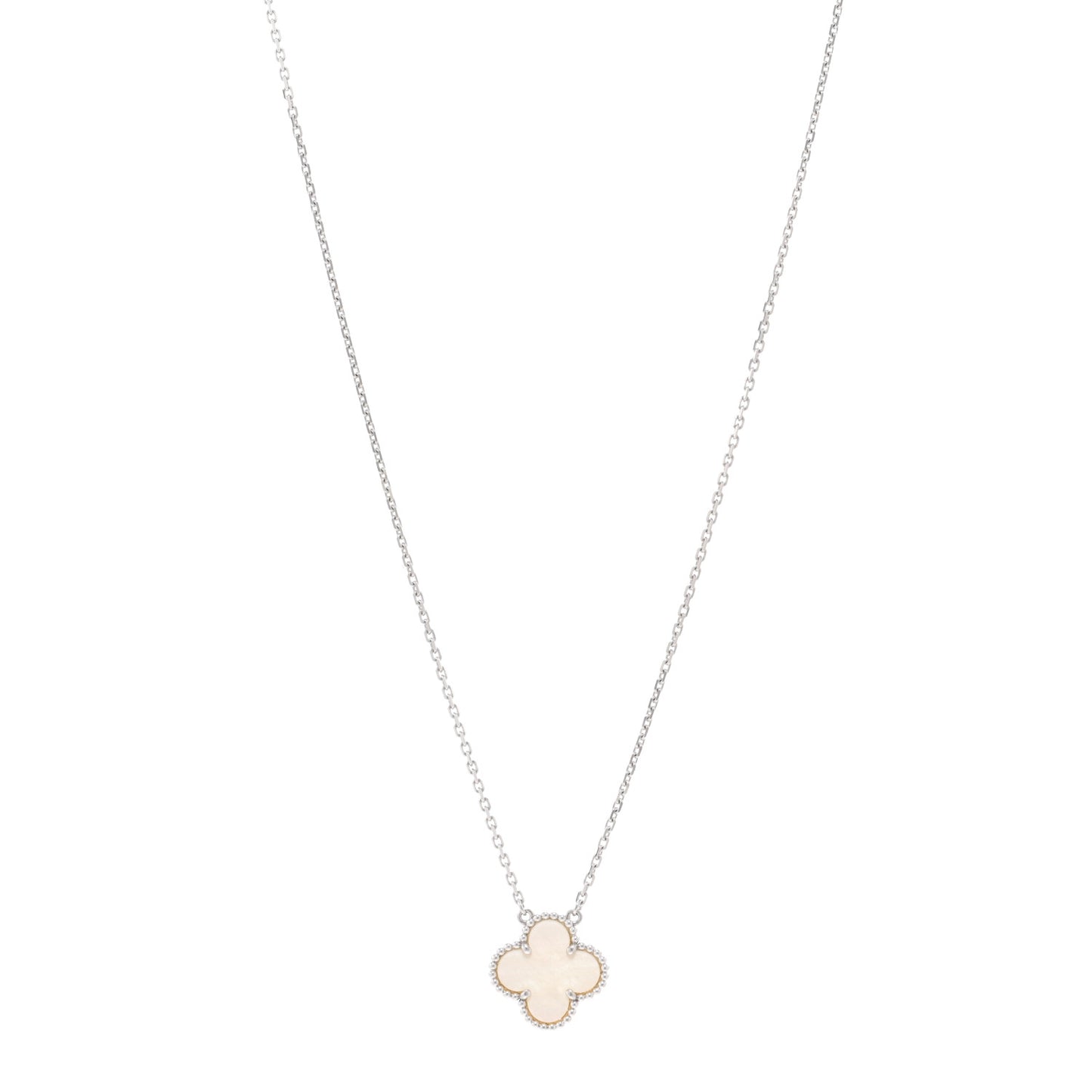 18K White Gold Mother Of Pearl Vintage Alhambra Pendant Necklace