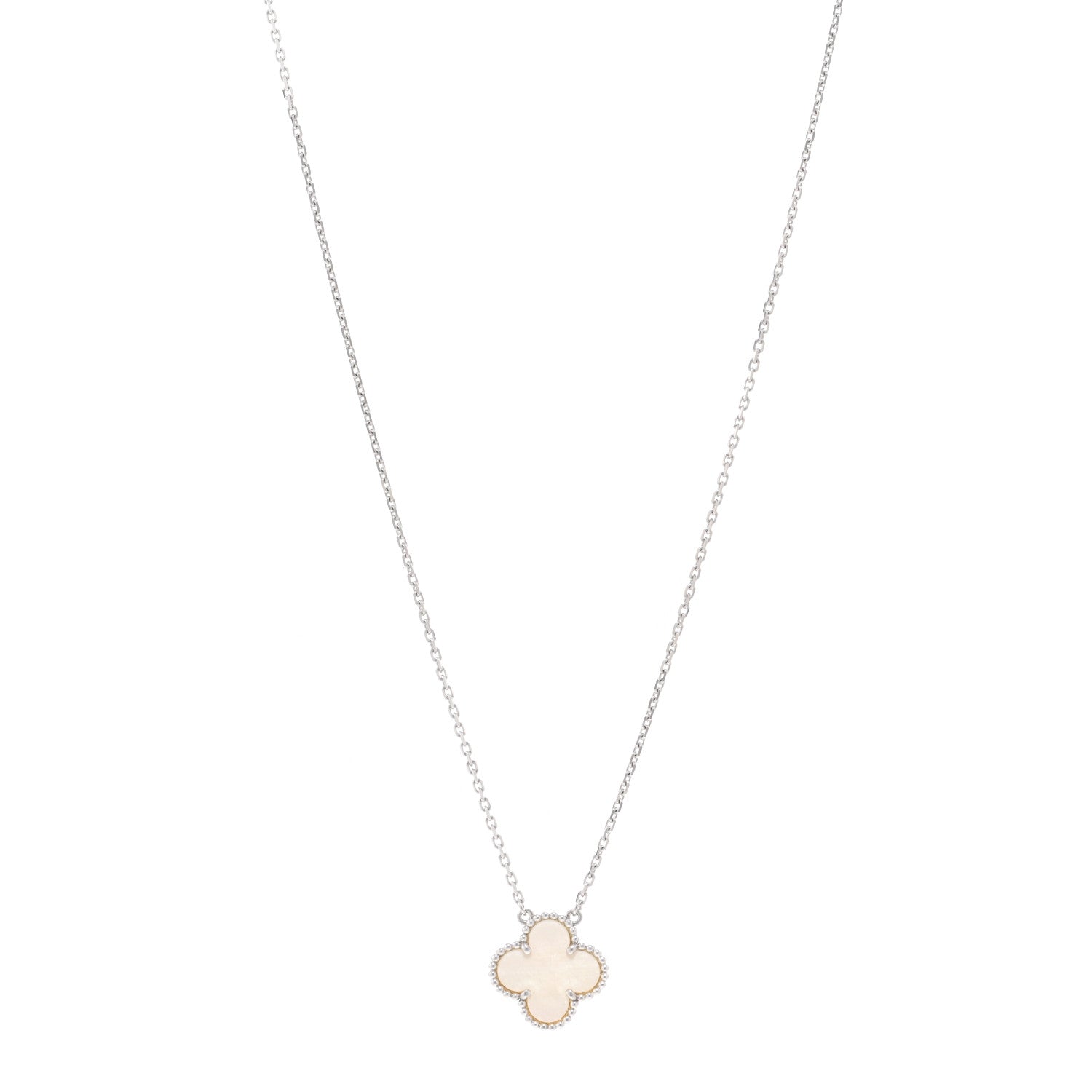 Van Cleef & Arpels 18K White Gold Mother Of Pearl Vintage Alhambra Pendant Necklace 1 of 5