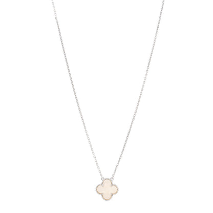Van Cleef & Arpels 18K White Gold Mother Of Pearl Vintage Alhambra Pendant Necklace 1 of 5