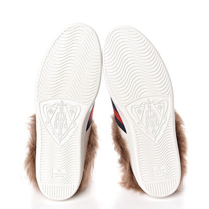 Gucci Calfskin Wool Web Bee Embroidered Mens Ace Sneakers 12 White 5 of 8