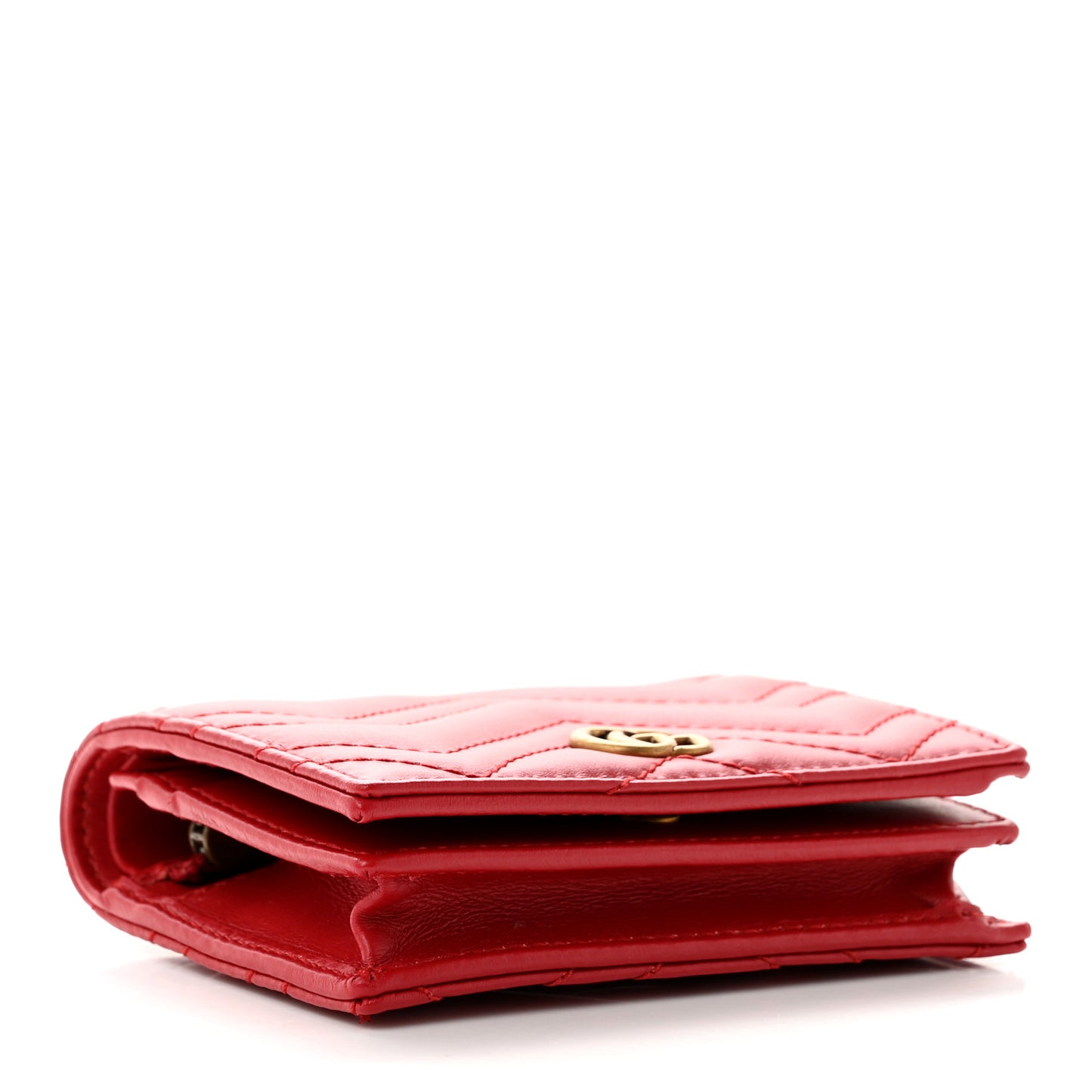 Calfskin Matelasse GG Marmont Card Case Wallet Hibiscus Red
