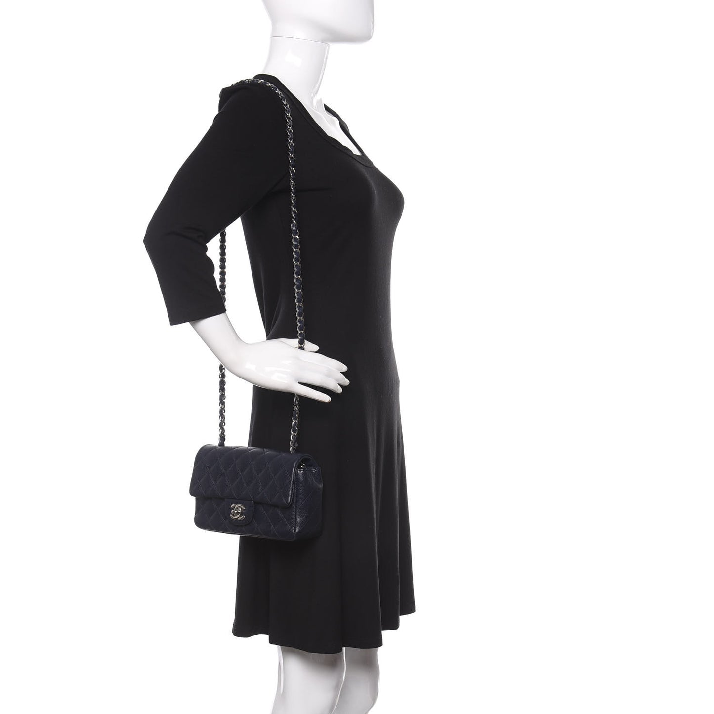 Caviar Quilted Mini Rectangular Flap Navy