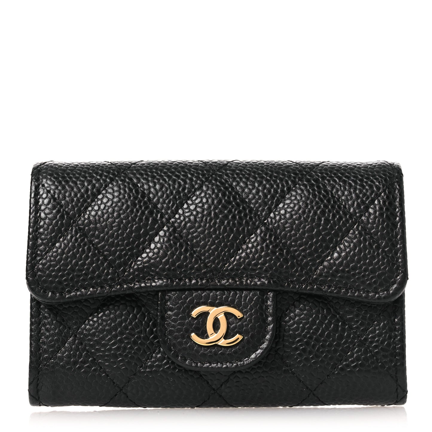 Caviar Quilted Flap Card Holder Black