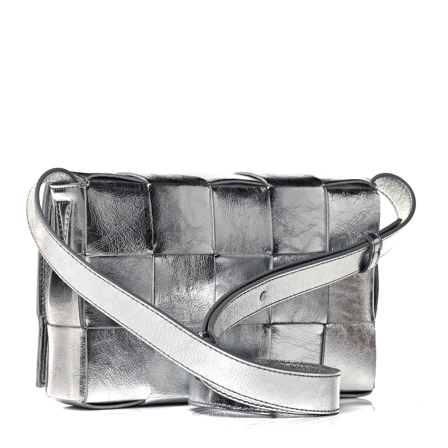 Bottega Veneta Metallic Lambskin Maxi Intrecciato Cassette Crossbody Bag Silver 3 of 9