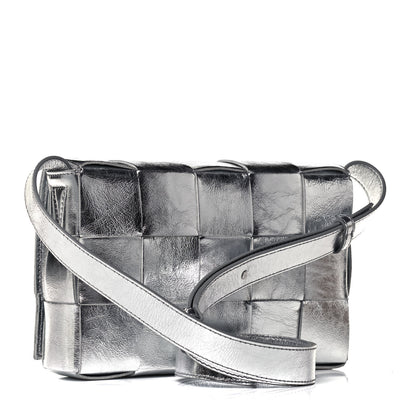 Bottega Veneta Metallic Lambskin Maxi Intrecciato Cassette Crossbody Bag Silver 3 of 9