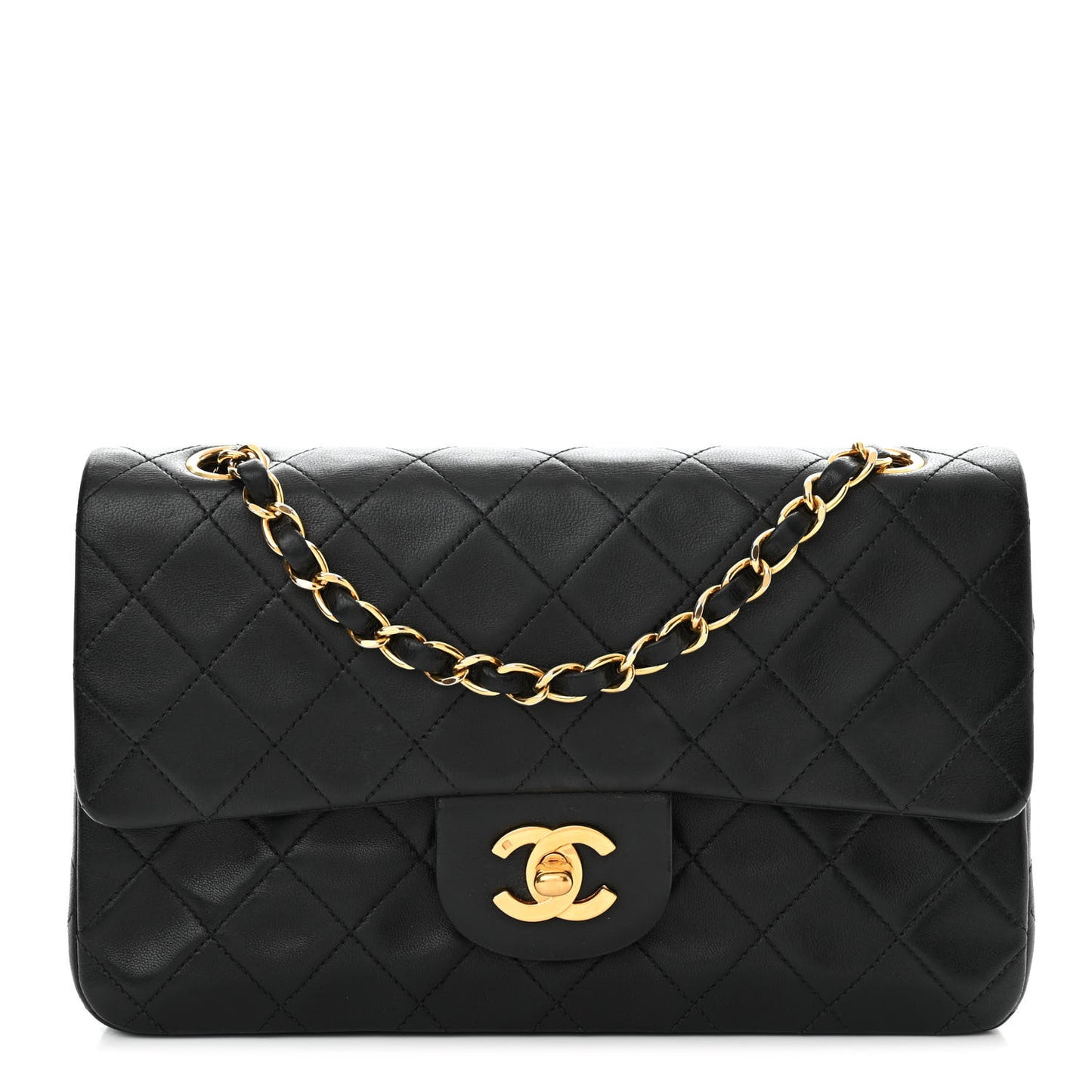 Lambskin Quilted Small Double Flap Black