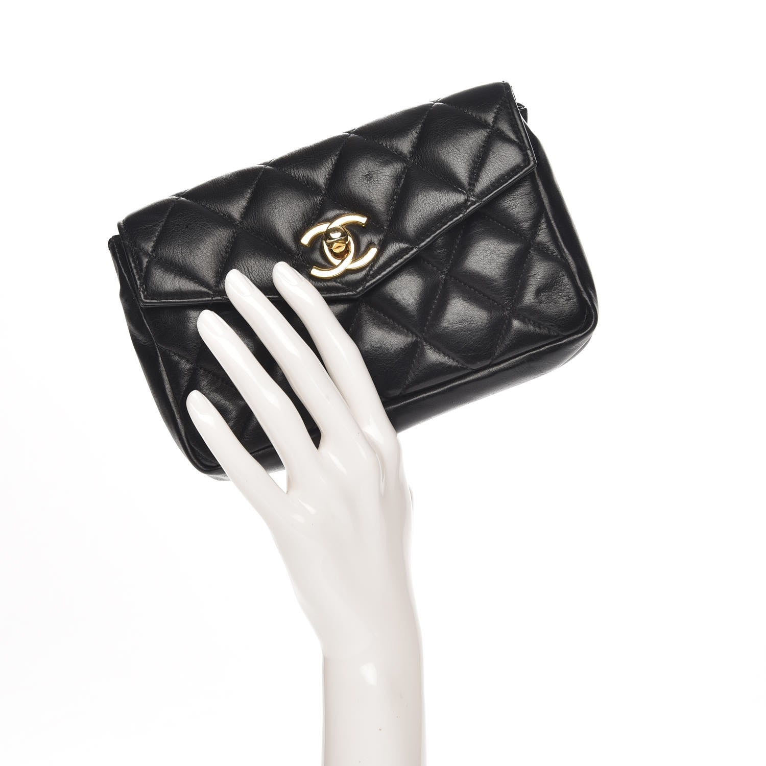 Chanel Calfskin Quilted Flap Belt Bag Clutch Black 2 of 7