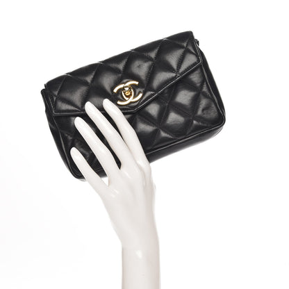Chanel Calfskin Quilted Flap Belt Bag Clutch Black 2 of 7