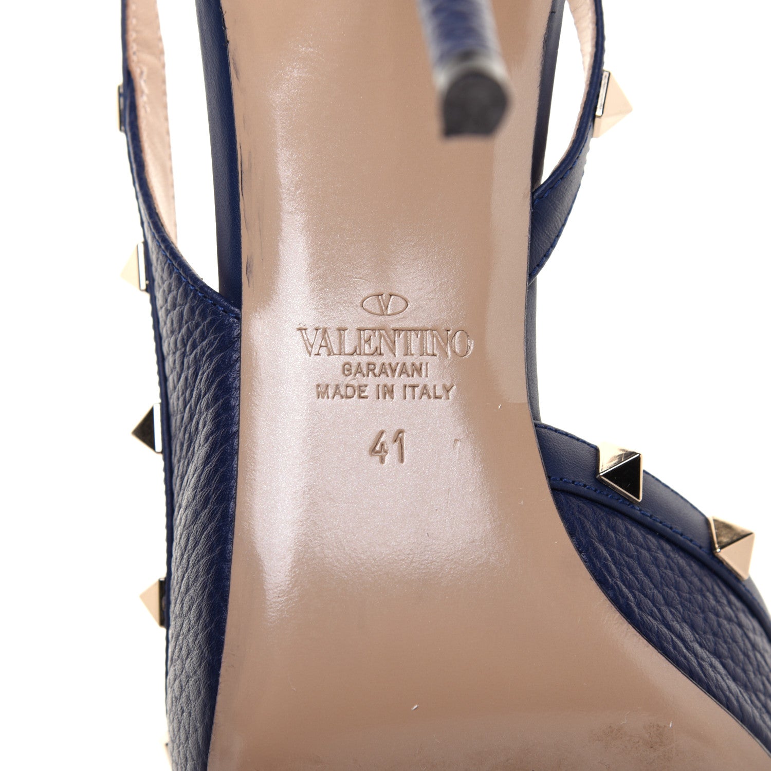 Valentino Garavani Pebbled Calfskin Rockstud Half D'Orsay Slingback 85mm Pumps 41 Pure Blue 6 of 8