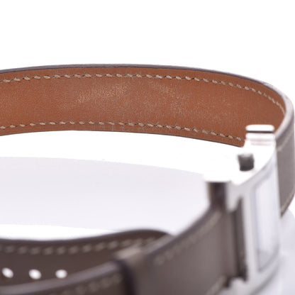 Hermes Stainless Steel Swift 21mm Heure H Hour Double Tour Quartz Watch Etoupe 7 of 9