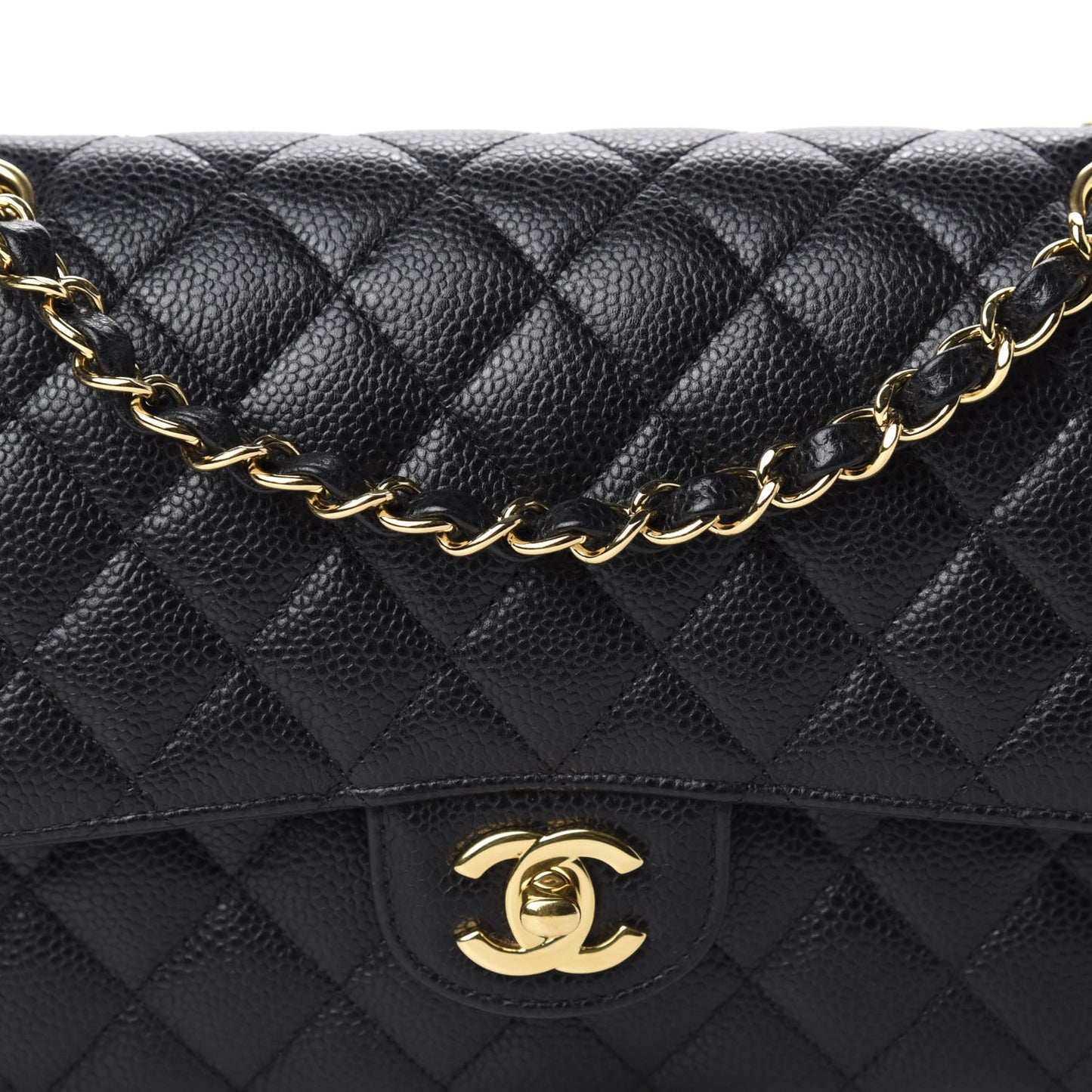 Caviar Quilted Medium Double Flap Black