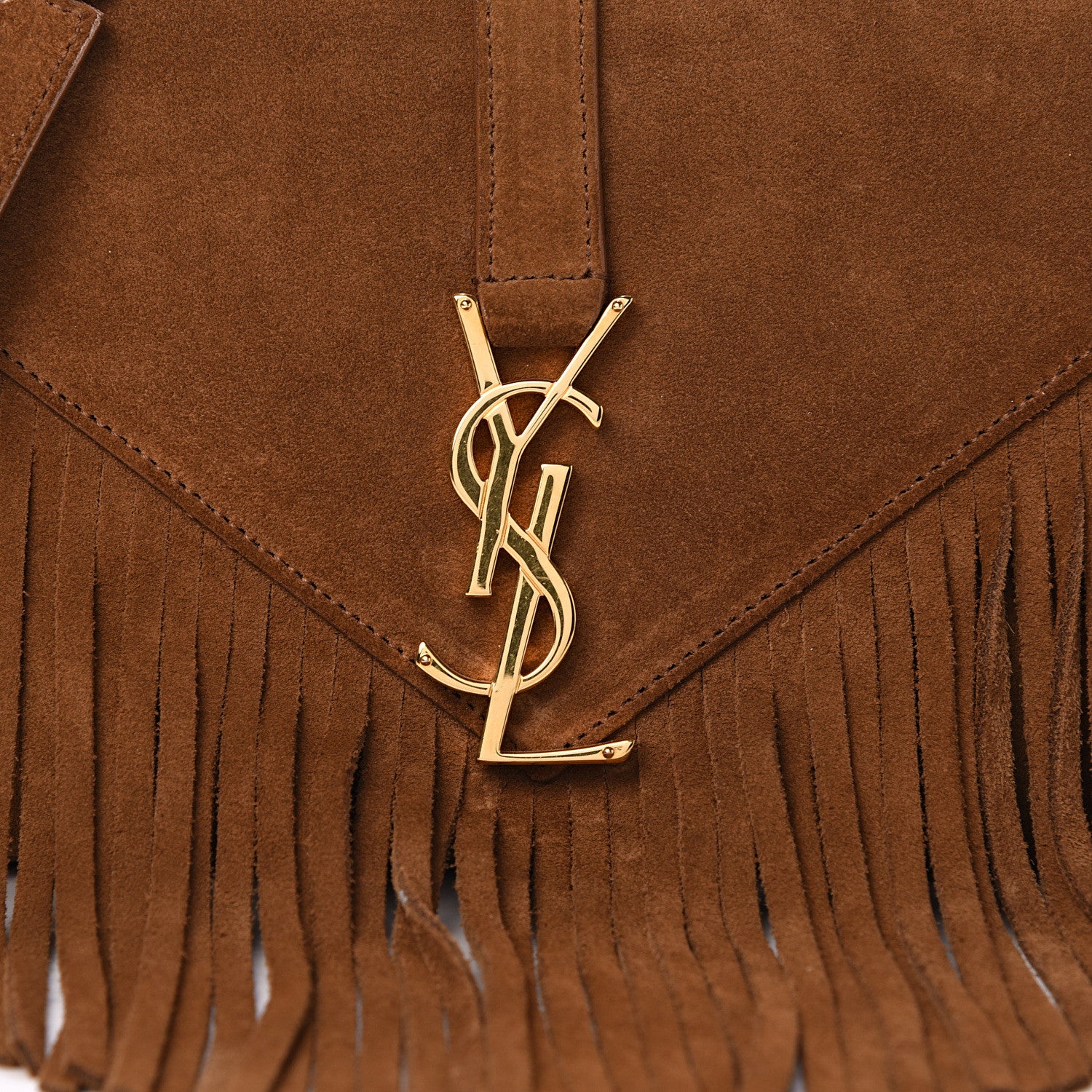Saint Laurent Suede Fringe Baby Monogram Satchel Light Ocre 7 of 11