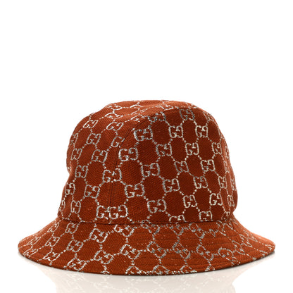 Gucci Canvas Lame GG Monogram Bucket Hat L Burnt Orange Silver 3 of 8